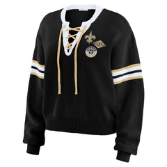 New Orleans Saints WEAR by Erin Andrews Women's Lace-Up Sweater - Black sale