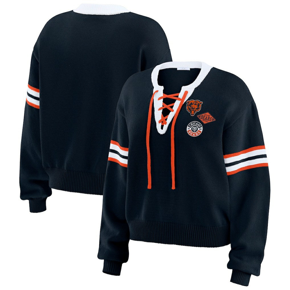 Chicago Bears WEAR by Erin Andrews Women's Lace-Up Sweater - Navy discount