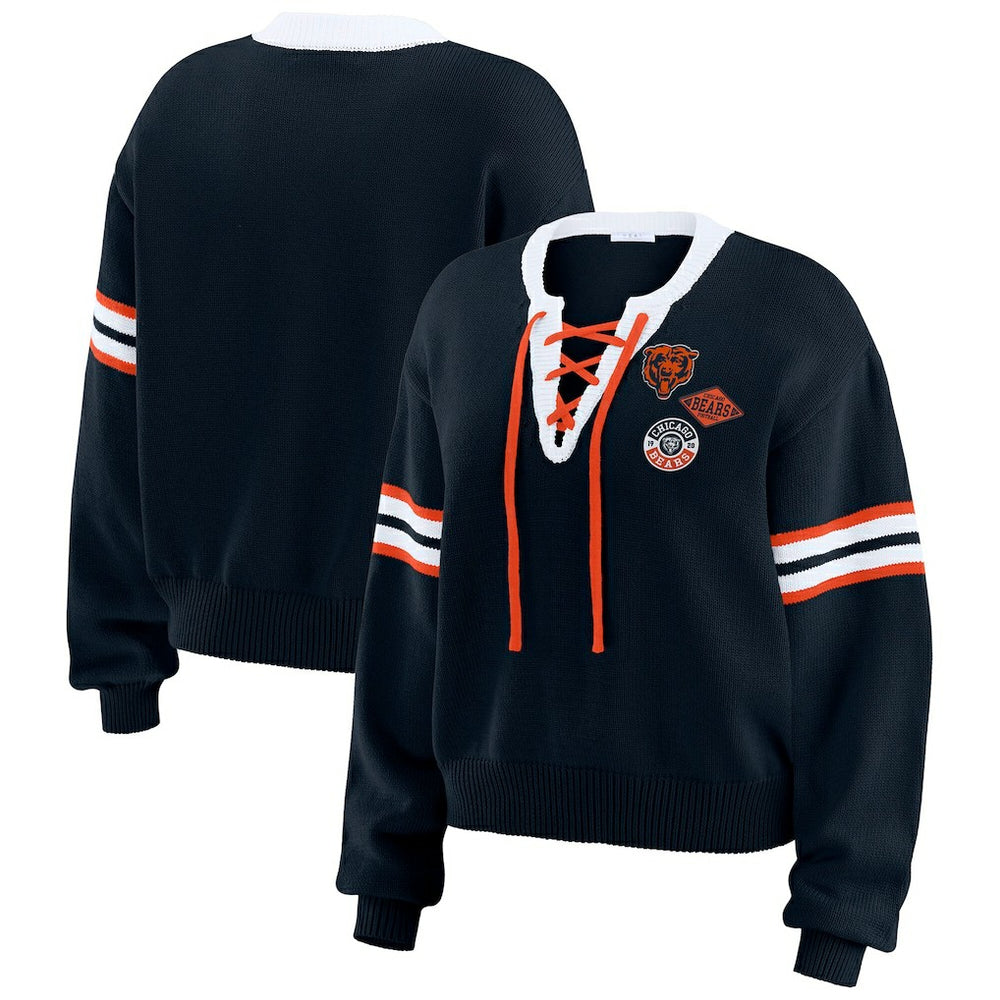 Chicago Bears WEAR by Erin Andrews Women's Lace-Up Sweater - Navy discount