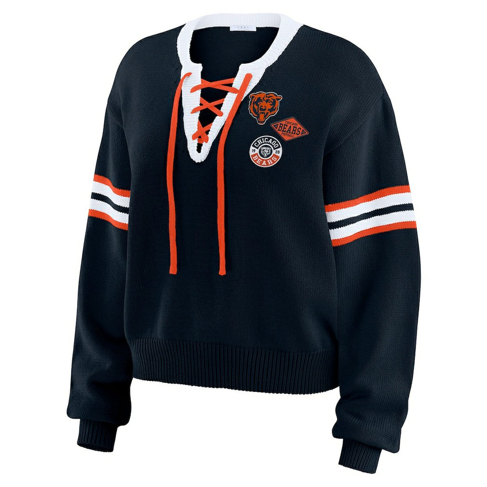 Chicago Bears WEAR by Erin Andrews Women's Lace-Up Sweater - Navy discount