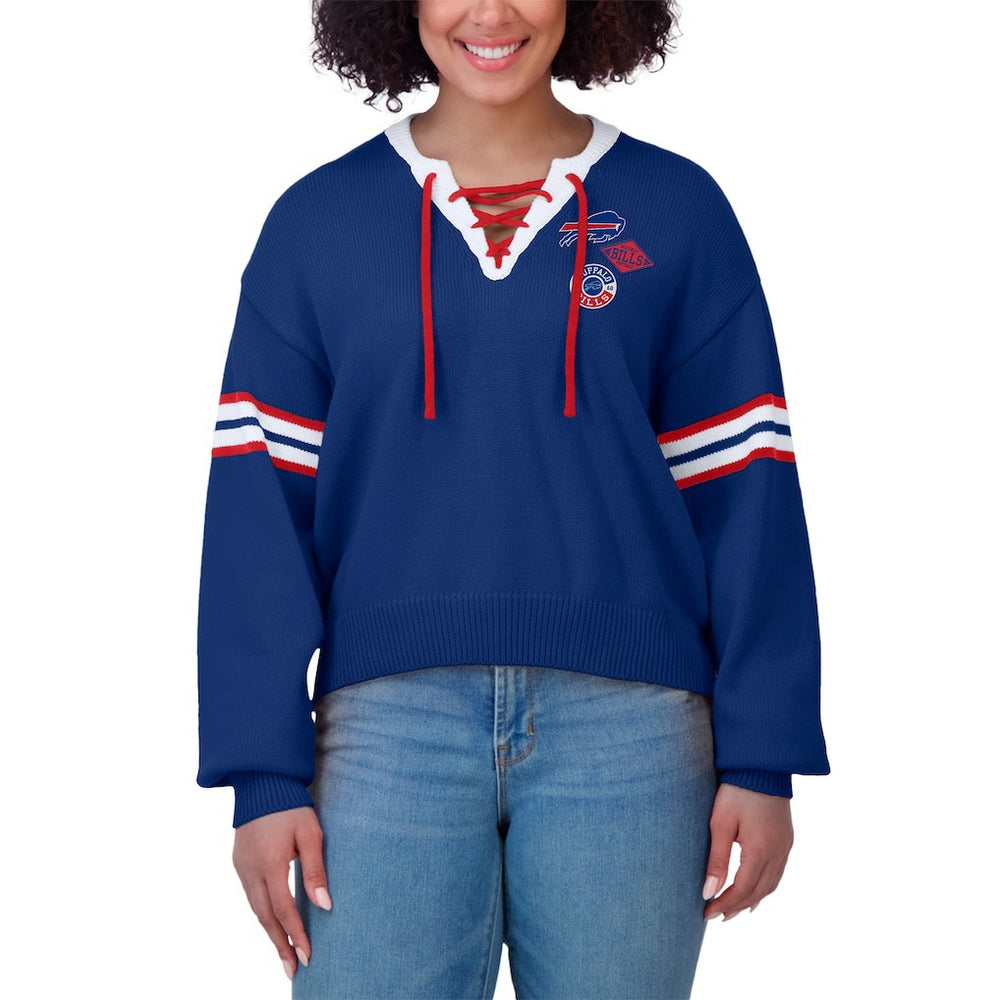 Buffalo Bills WEAR by Erin Andrews Women's Lace-Up Sweater - Royal online
