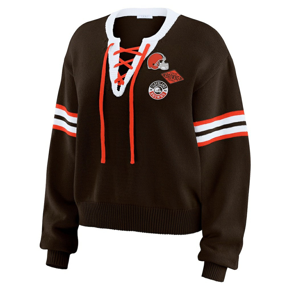 Cleveland Browns WEAR by Erin Andrews Women's Lace-Up Sweater - Brown cheap