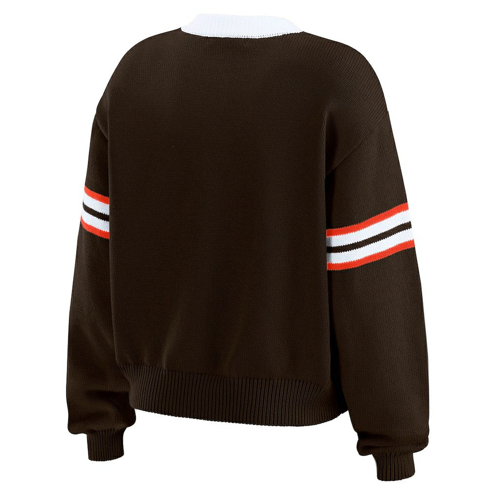 Cleveland Browns WEAR by Erin Andrews Women's Lace-Up Sweater - Brown cheap