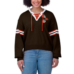 Cleveland Browns WEAR by Erin Andrews Women's Lace-Up Sweater - Brown cheap