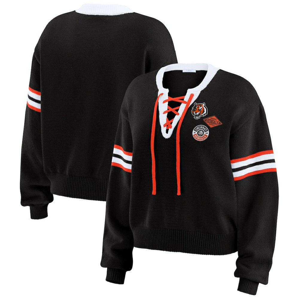 Cincinnati Bengals WEAR by Erin Andrews Women's Lace-Up Sweater - Black online