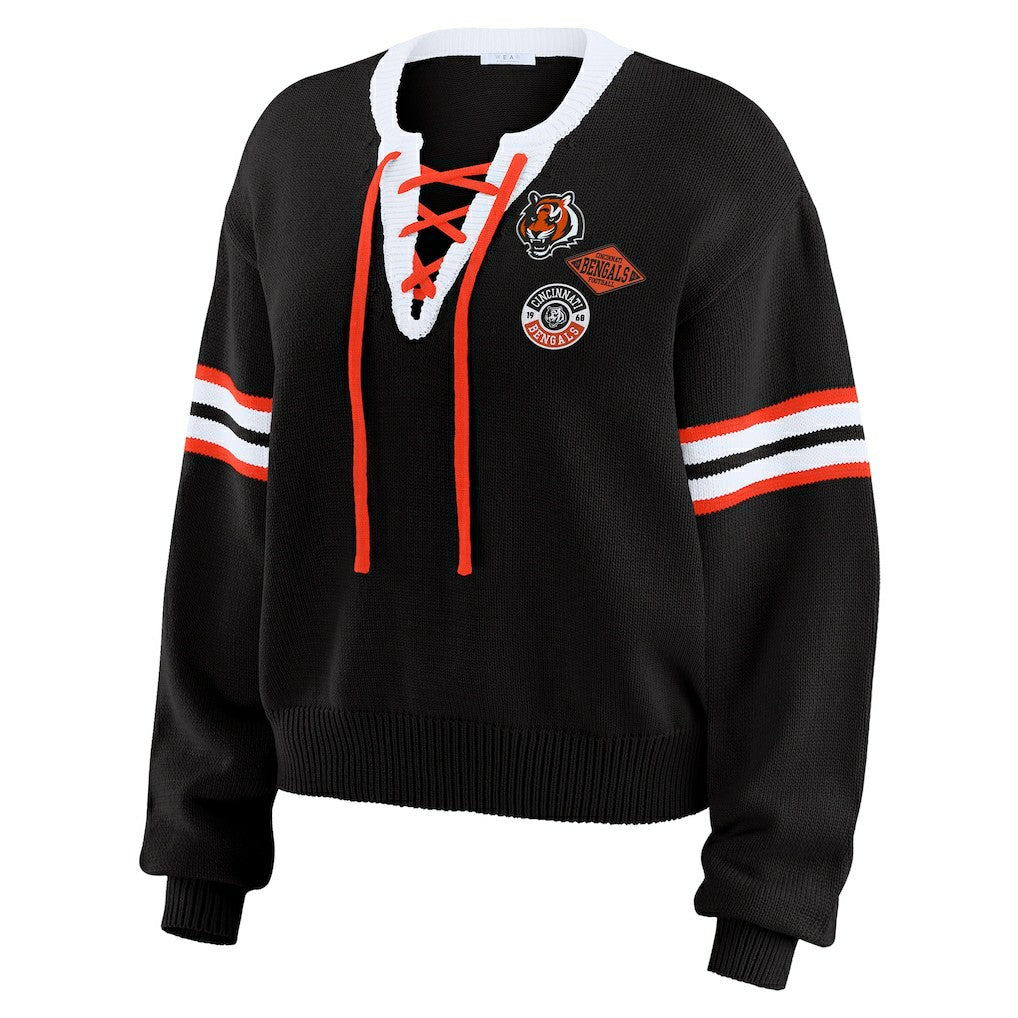 Cincinnati Bengals WEAR by Erin Andrews Women's Lace-Up Sweater - Black online