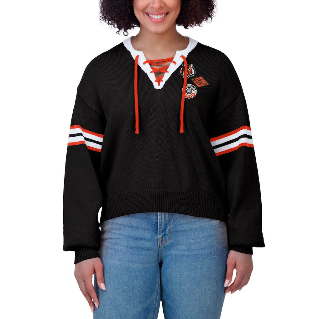 Cincinnati Bengals WEAR by Erin Andrews Women's Lace-Up Sweater - Black online
