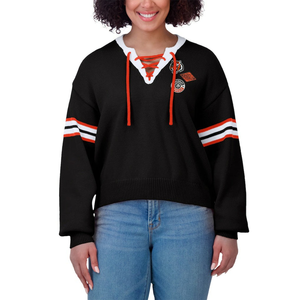 Cincinnati Bengals WEAR by Erin Andrews Women's Lace-Up Sweater - Black online