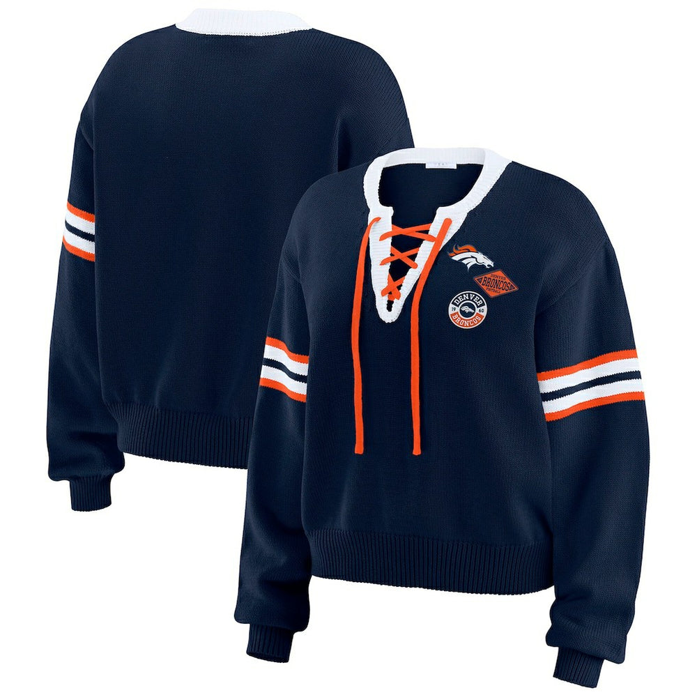 Denver Broncos WEAR by Erin Andrews Women's Lace-Up Sweater - Navy on sale