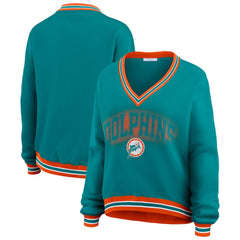 Miami Dolphins WEAR by Erin Andrews Women's Oversized Long Sleeve V-Neck Sweatshirt - Aqua outlet