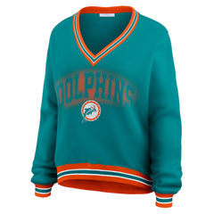 Miami Dolphins WEAR by Erin Andrews Women's Oversized Long Sleeve V-Neck Sweatshirt - Aqua outlet