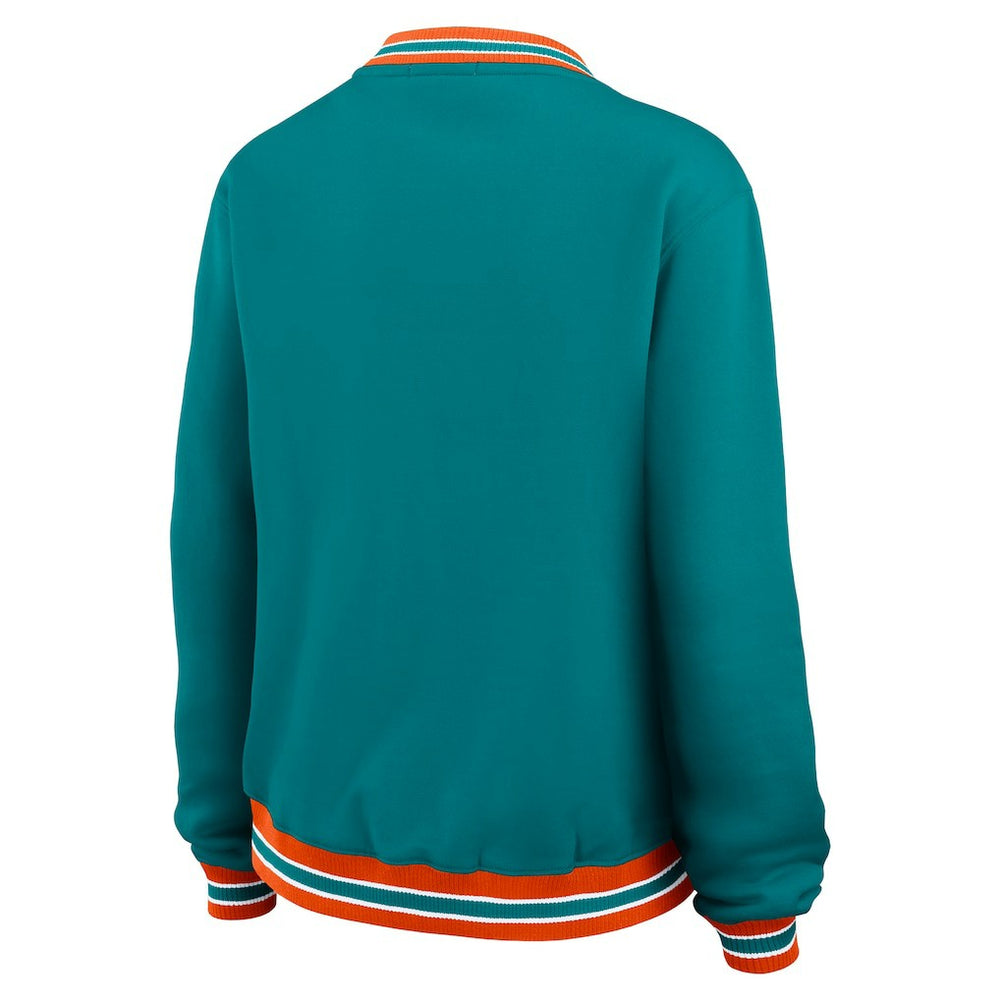 Miami Dolphins WEAR by Erin Andrews Women's Oversized Long Sleeve V-Neck Sweatshirt - Aqua outlet