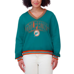 Miami Dolphins WEAR by Erin Andrews Women's Oversized Long Sleeve V-Neck Sweatshirt - Aqua outlet