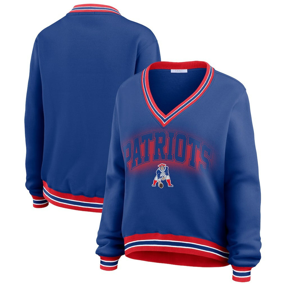 New England Patriots WEAR by Erin Andrews Women's Oversized Long Sleeve V-Neck Sweatshirt - Navy online