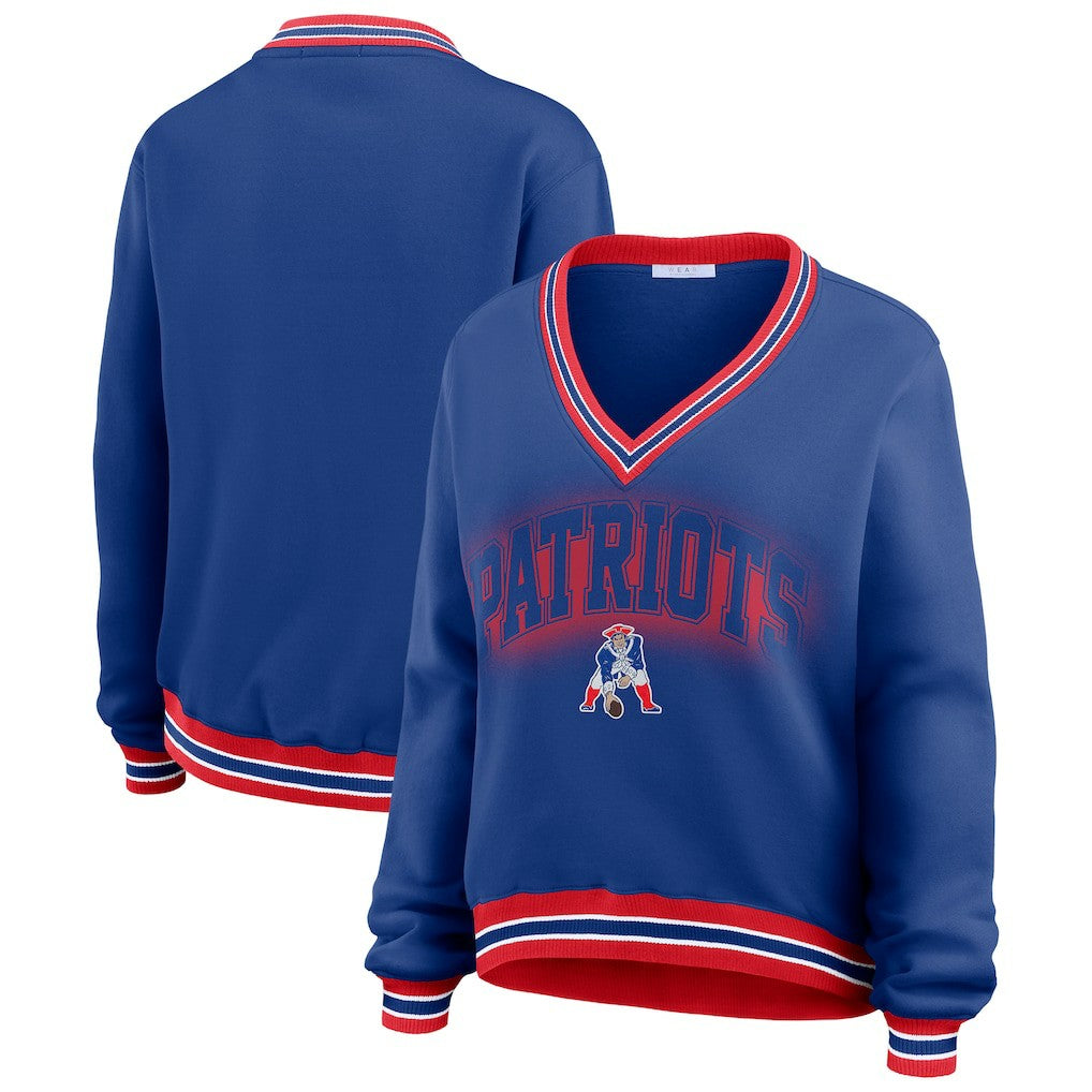 New England Patriots WEAR by Erin Andrews Women's Oversized Long Sleeve V-Neck Sweatshirt - Navy online