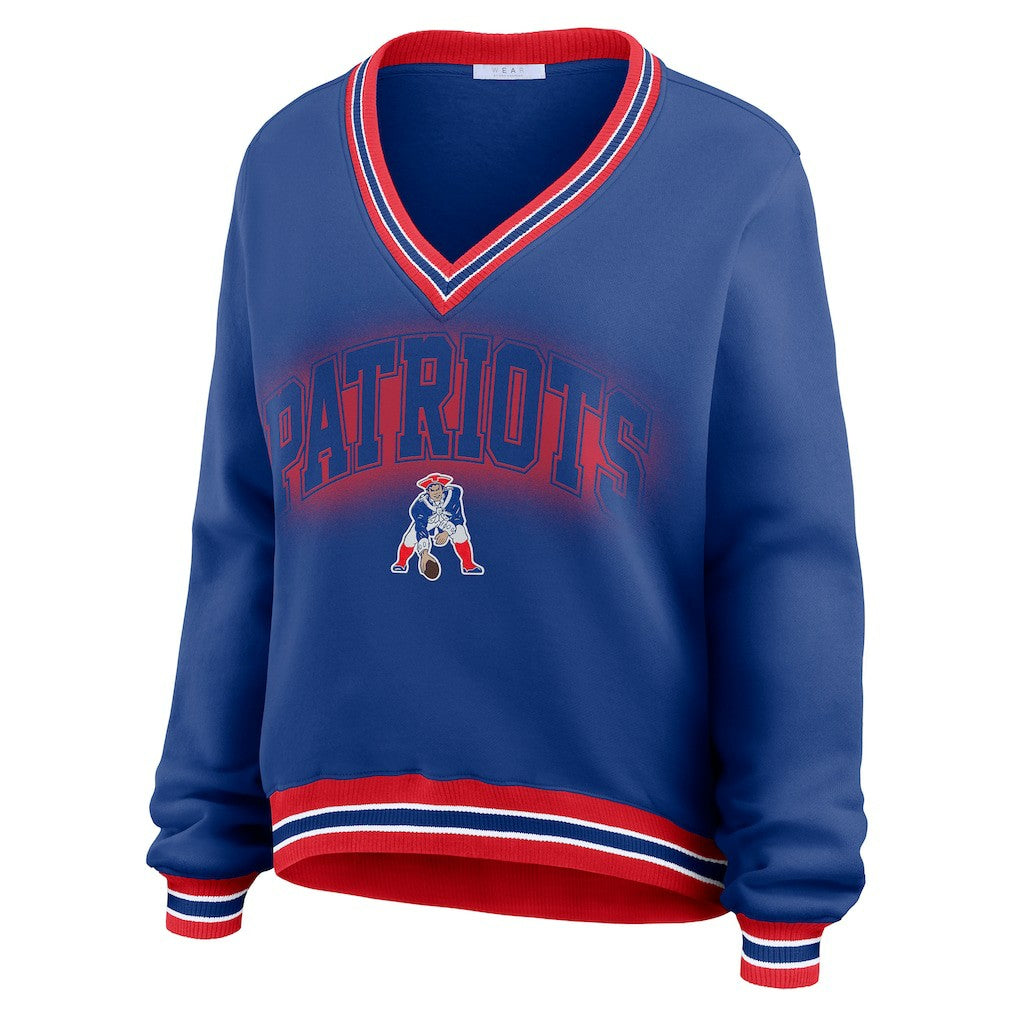New England Patriots WEAR by Erin Andrews Women's Oversized Long Sleeve V-Neck Sweatshirt - Navy online
