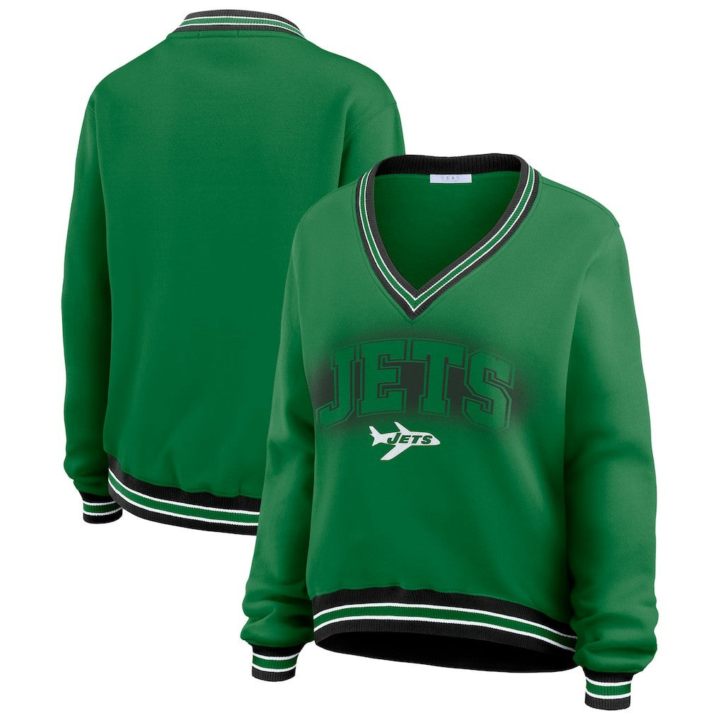 New York Jets WEAR by Erin Andrews Women's Oversized Long Sleeve V-Neck Sweatshirt - Green outlet
