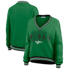 New York Jets WEAR by Erin Andrews Women's Oversized Long Sleeve V-Neck Sweatshirt - Green outlet