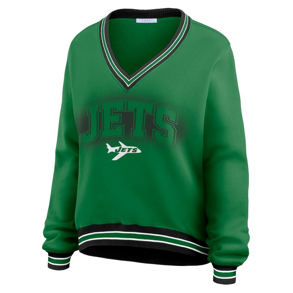 New York Jets WEAR by Erin Andrews Women's Oversized Long Sleeve V-Neck Sweatshirt - Green outlet