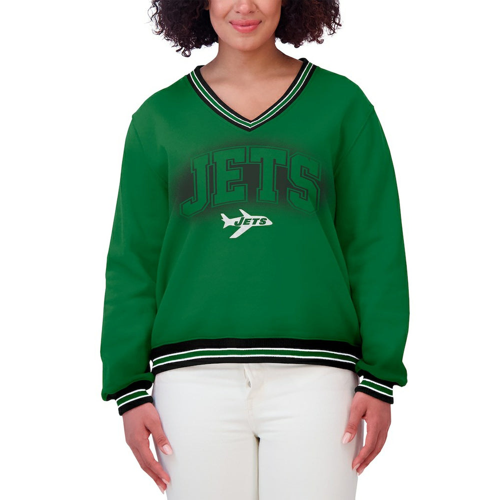 New York Jets WEAR by Erin Andrews Women's Oversized Long Sleeve V-Neck Sweatshirt - Green outlet
