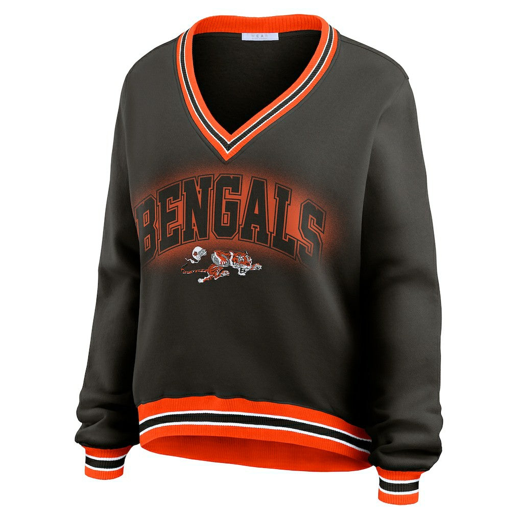 Cincinnati Bengals WEAR by Erin Andrews Women's Oversized Long Sleeve V-Neck Sweatshirt - Black sale