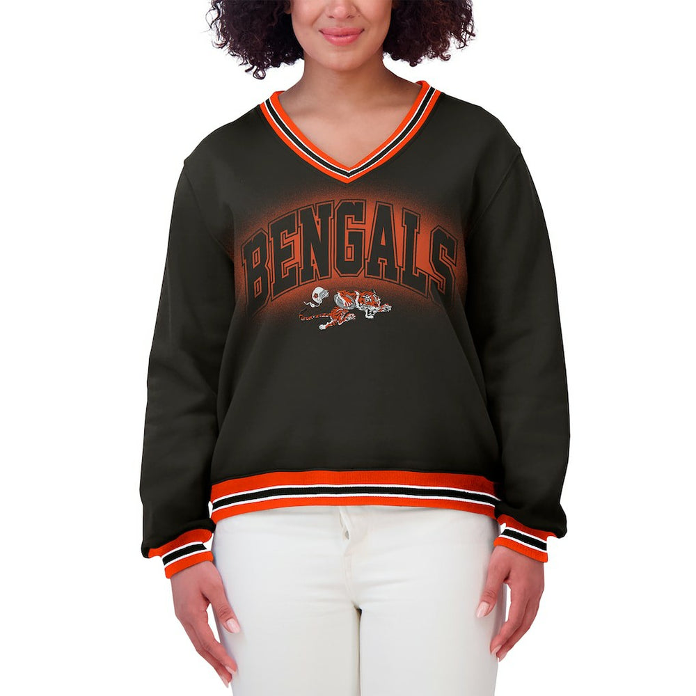 Cincinnati Bengals WEAR by Erin Andrews Women's Oversized Long Sleeve V-Neck Sweatshirt - Black sale