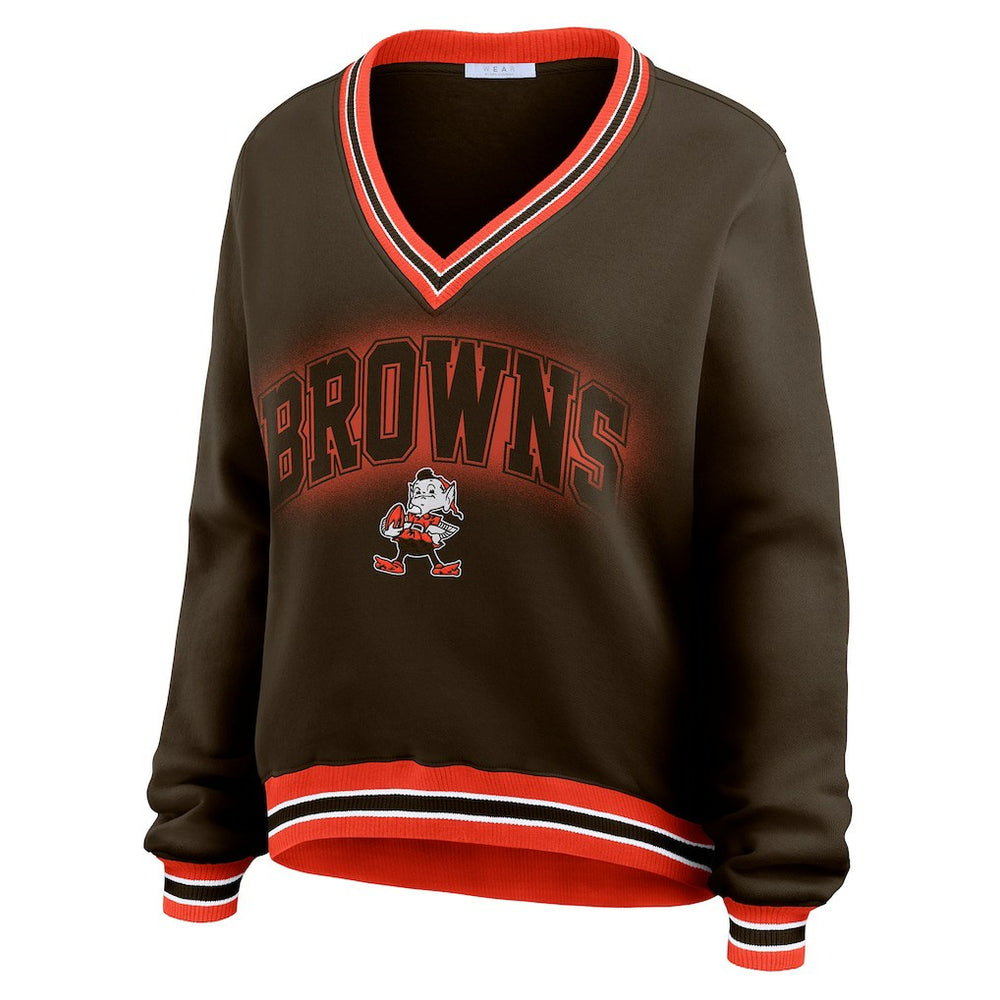 Cleveland Browns WEAR by Erin Andrews Women's Oversized Long Sleeve V-Neck Sweatshirt - Brown online