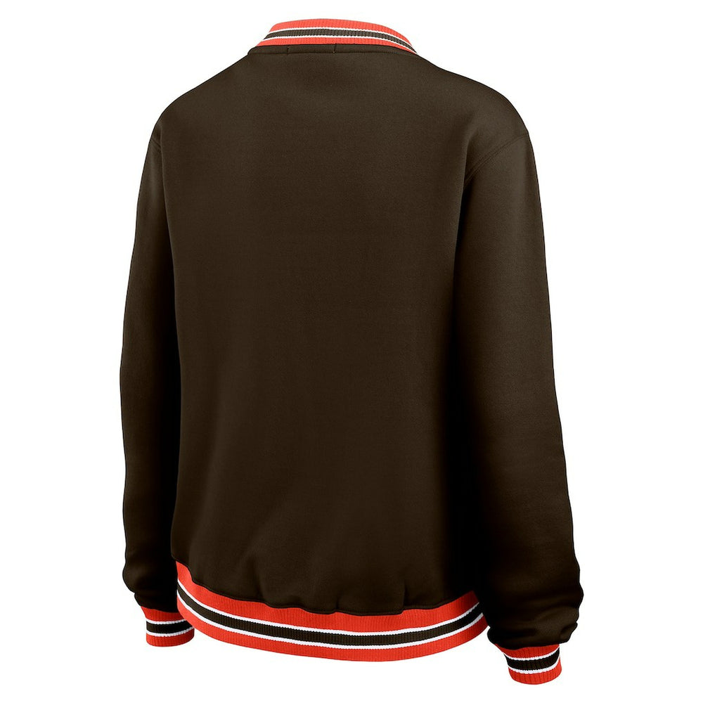 Cleveland Browns WEAR by Erin Andrews Women's Oversized Long Sleeve V-Neck Sweatshirt - Brown online