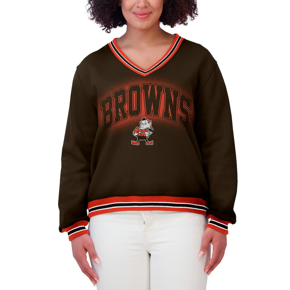 Cleveland Browns WEAR by Erin Andrews Women's Oversized Long Sleeve V-Neck Sweatshirt - Brown online