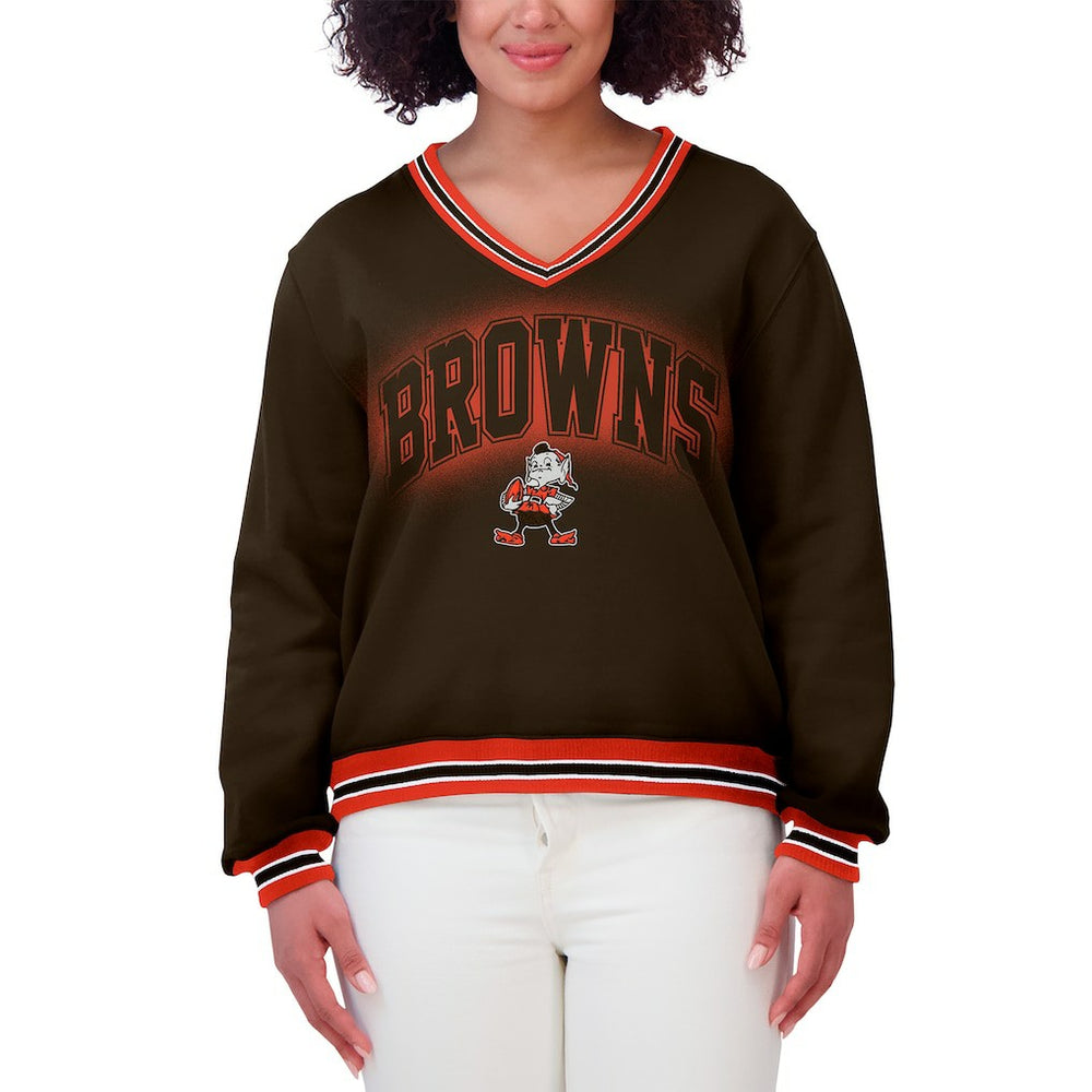 Cleveland Browns WEAR by Erin Andrews Women's Oversized Long Sleeve V-Neck Sweatshirt - Brown online