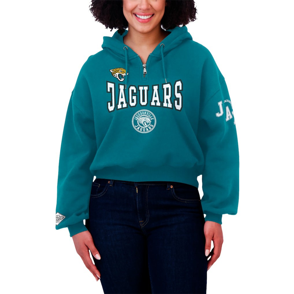 Jacksonville Jaguars WEAR by Erin Andrews Women's Patch Quarter-Zip Pullover Hoodie - Teal online
