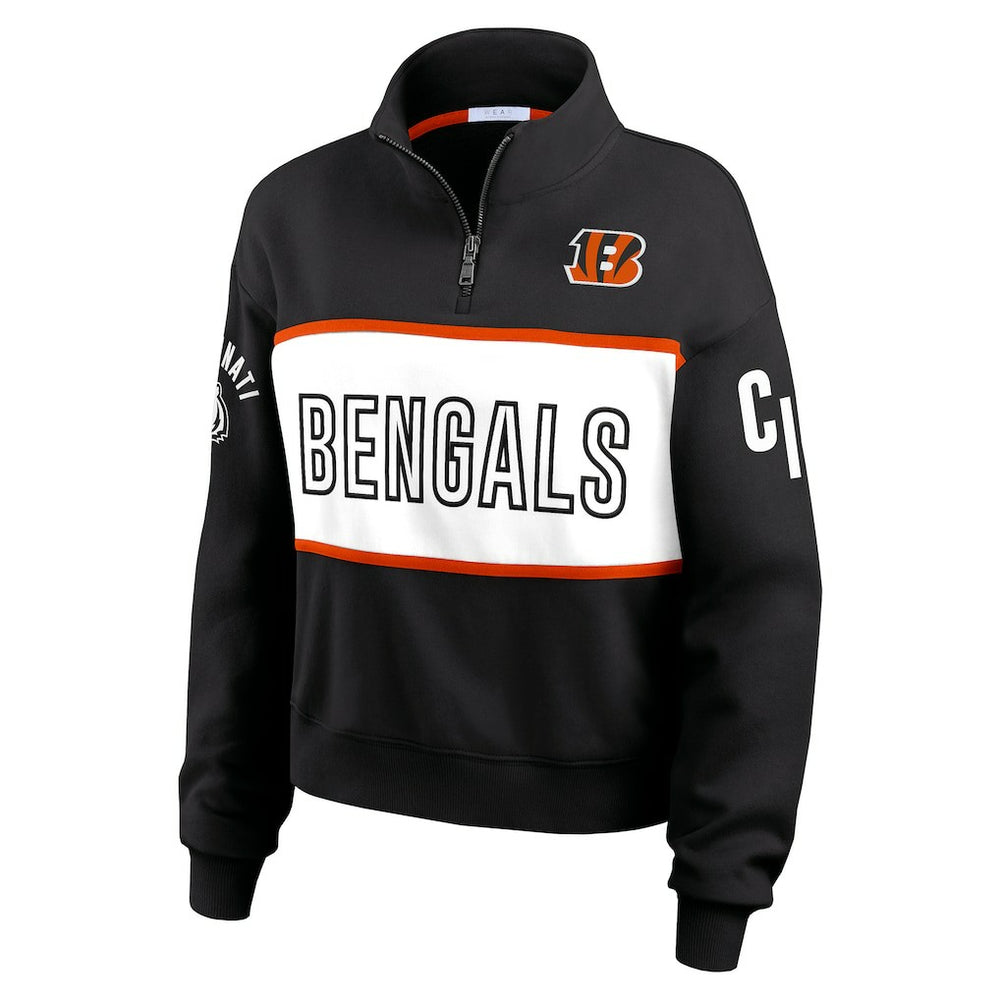 Cincinnati Bengals WEAR by Erin Andrews Women's Quarter-Zip Jacket - Black sale
