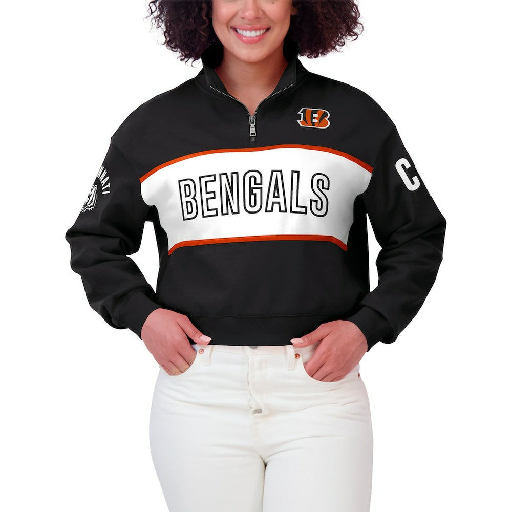 Cincinnati Bengals WEAR by Erin Andrews Women's Quarter-Zip Jacket - Black sale