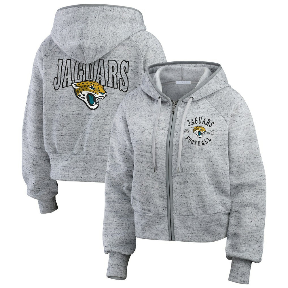 Jacksonville Jaguars WEAR by Erin Andrews Women's Speckled Fleece Cropped Full-Zip Hoodie - Heather Gray outlet