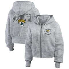 Jacksonville Jaguars WEAR by Erin Andrews Women's Speckled Fleece Cropped Full-Zip Hoodie - Heather Gray outlet