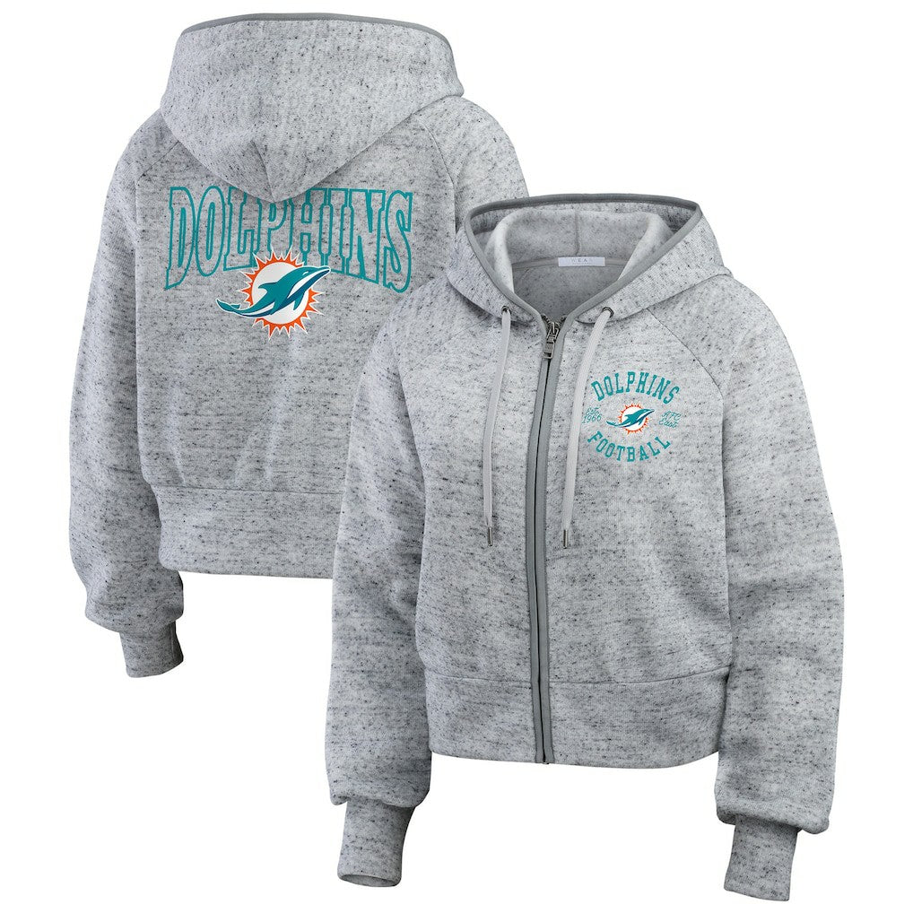 Miami Dolphins WEAR by Erin Andrews Women's Speckled Fleece Cropped Full-Zip Hoodie - Heather Gray online