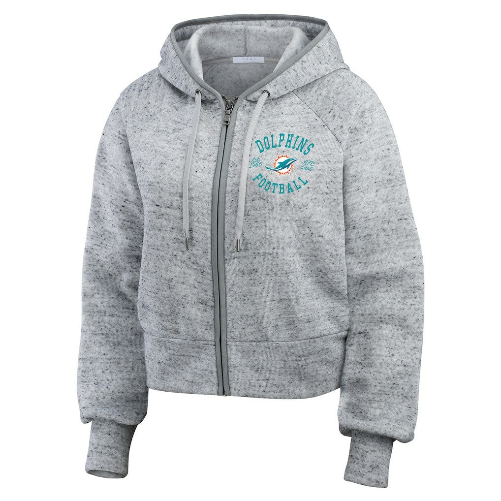 Miami Dolphins WEAR by Erin Andrews Women's Speckled Fleece Cropped Full-Zip Hoodie - Heather Gray online