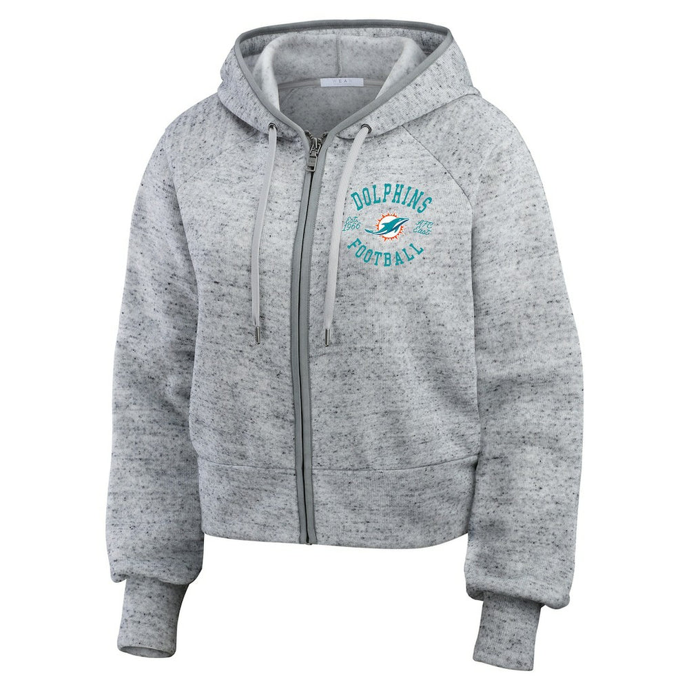 Miami Dolphins WEAR by Erin Andrews Women's Speckled Fleece Cropped Full-Zip Hoodie - Heather Gray online