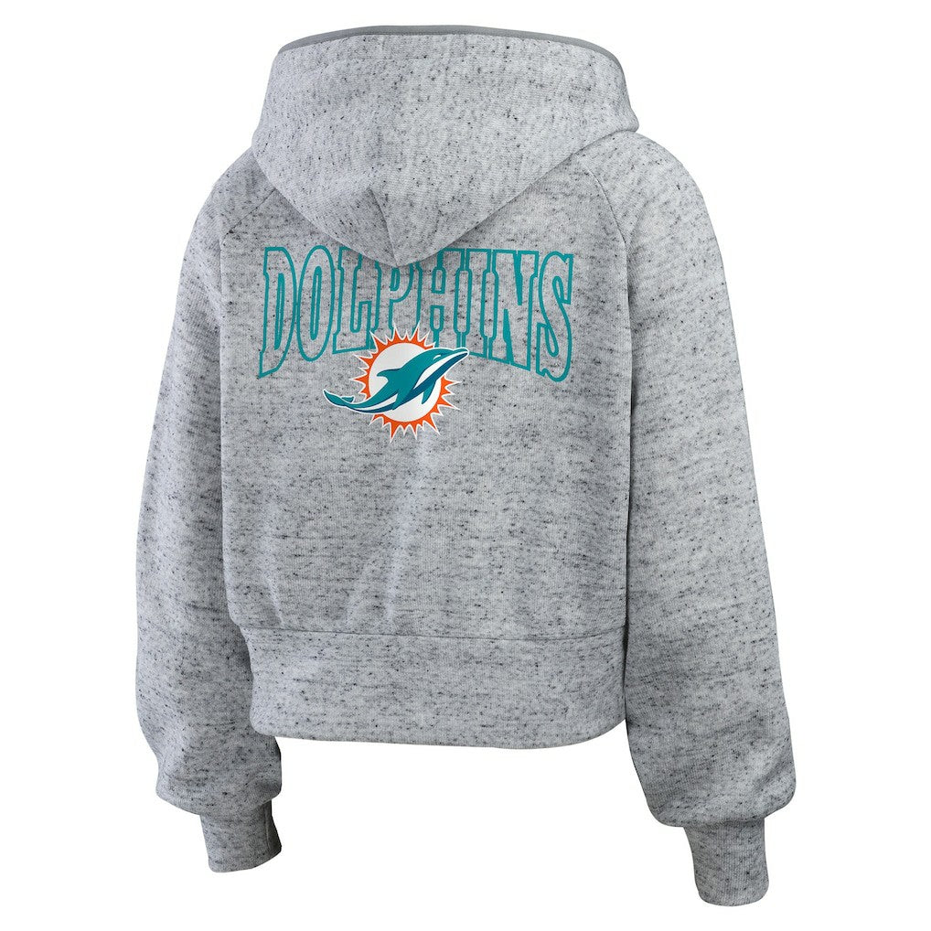 Miami Dolphins WEAR by Erin Andrews Women's Speckled Fleece Cropped Full-Zip Hoodie - Heather Gray online