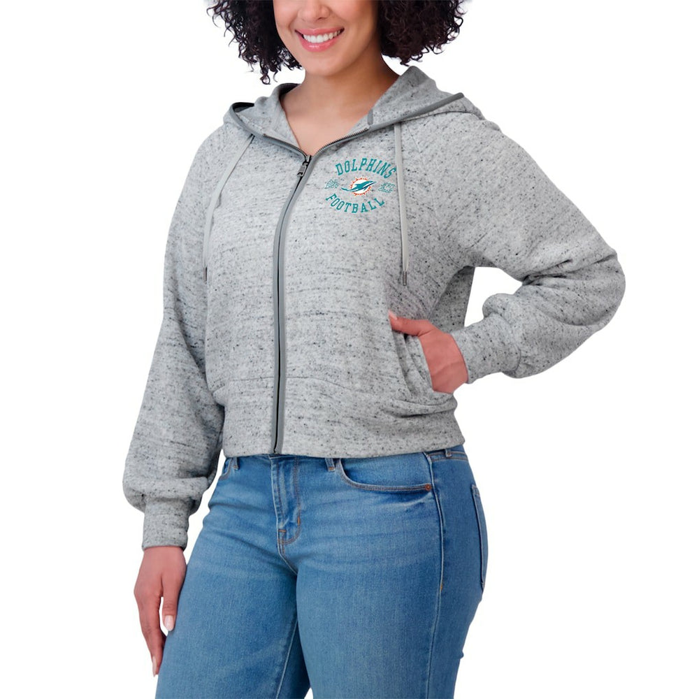 Miami Dolphins WEAR by Erin Andrews Women's Speckled Fleece Cropped Full-Zip Hoodie - Heather Gray online