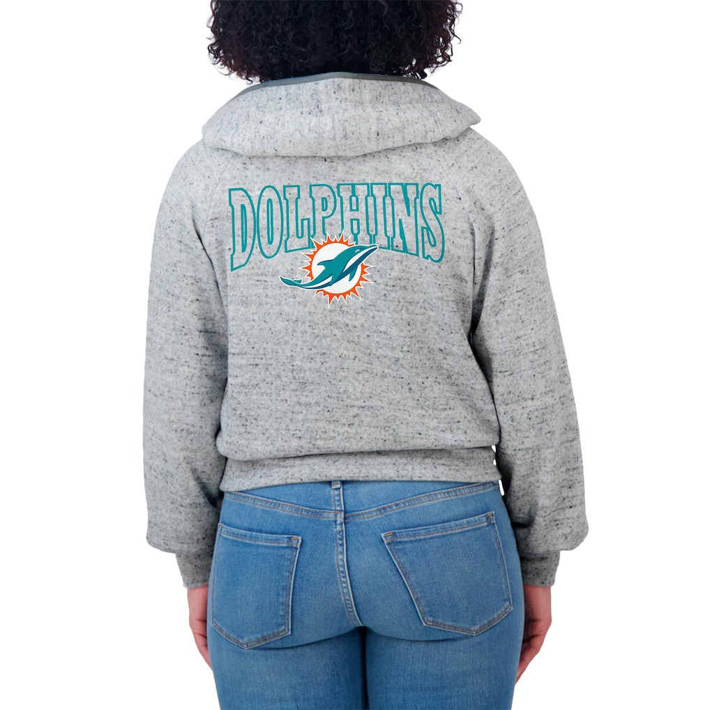 Miami Dolphins WEAR by Erin Andrews Women's Speckled Fleece Cropped Full-Zip Hoodie - Heather Gray online