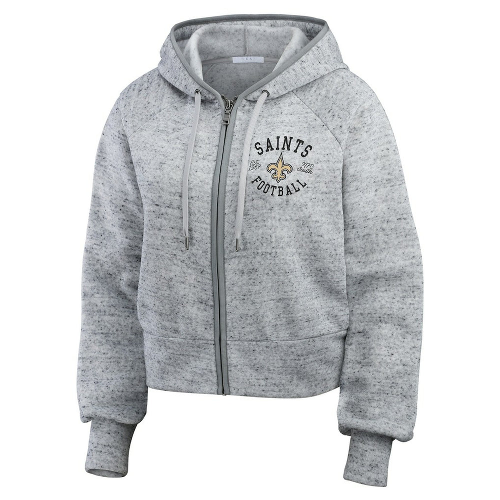 New Orleans Saints WEAR by Erin Andrews Women's Speckled Fleece Cropped Full-Zip Hoodie - Heather Gray on sale
