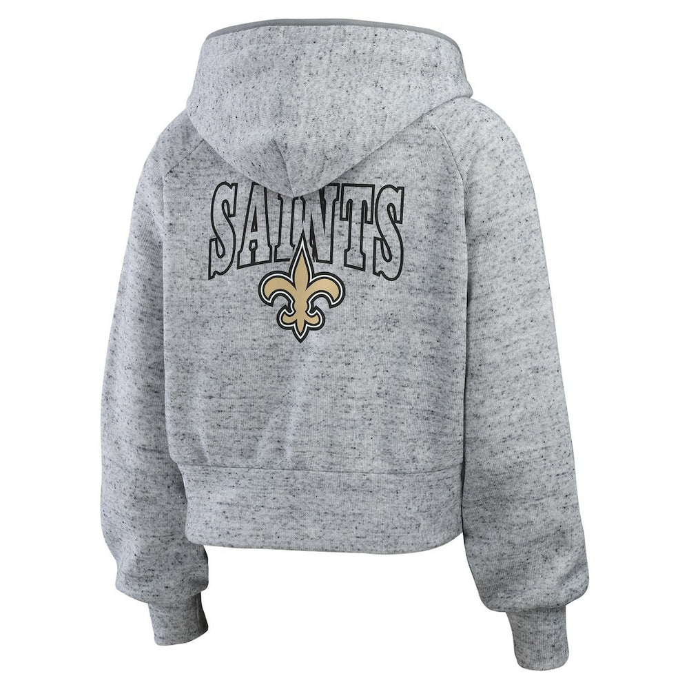 New Orleans Saints WEAR by Erin Andrews Women's Speckled Fleece Cropped Full-Zip Hoodie - Heather Gray on sale