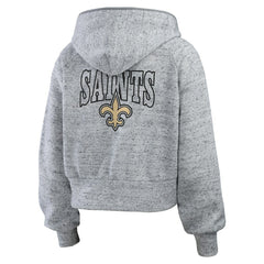 New Orleans Saints WEAR by Erin Andrews Women's Speckled Fleece Cropped Full-Zip Hoodie - Heather Gray on sale