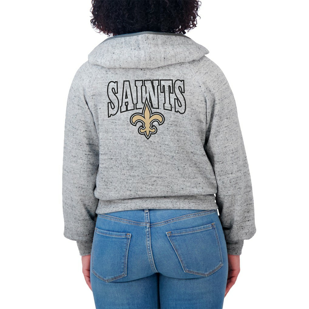 New Orleans Saints WEAR by Erin Andrews Women's Speckled Fleece Cropped Full-Zip Hoodie - Heather Gray on sale