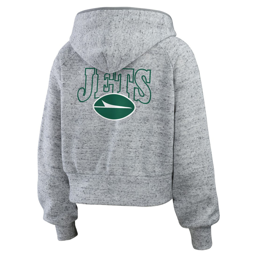New York Jets WEAR by Erin Andrews Women's Speckled Fleece Cropped Full-Zip Hoodie - Heather Gray sale