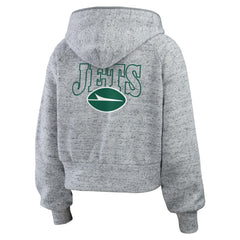 New York Jets WEAR by Erin Andrews Women's Speckled Fleece Cropped Full-Zip Hoodie - Heather Gray sale