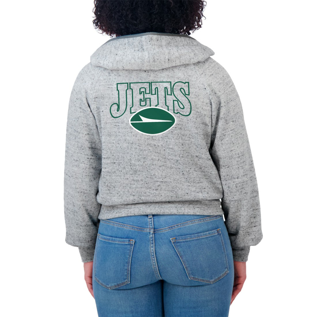 New York Jets WEAR by Erin Andrews Women's Speckled Fleece Cropped Full-Zip Hoodie - Heather Gray sale
