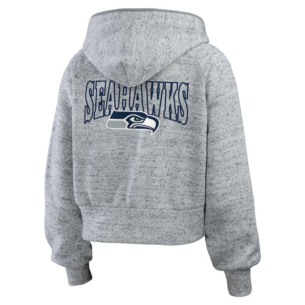 Seattle Seahawks WEAR by Erin Andrews Women's Speckled Fleece Cropped Full-Zip Hoodie - Heather Gray outlet