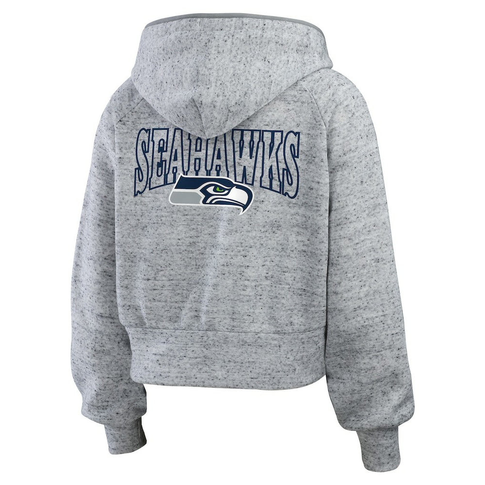 Seattle Seahawks WEAR by Erin Andrews Women's Speckled Fleece Cropped Full-Zip Hoodie - Heather Gray outlet